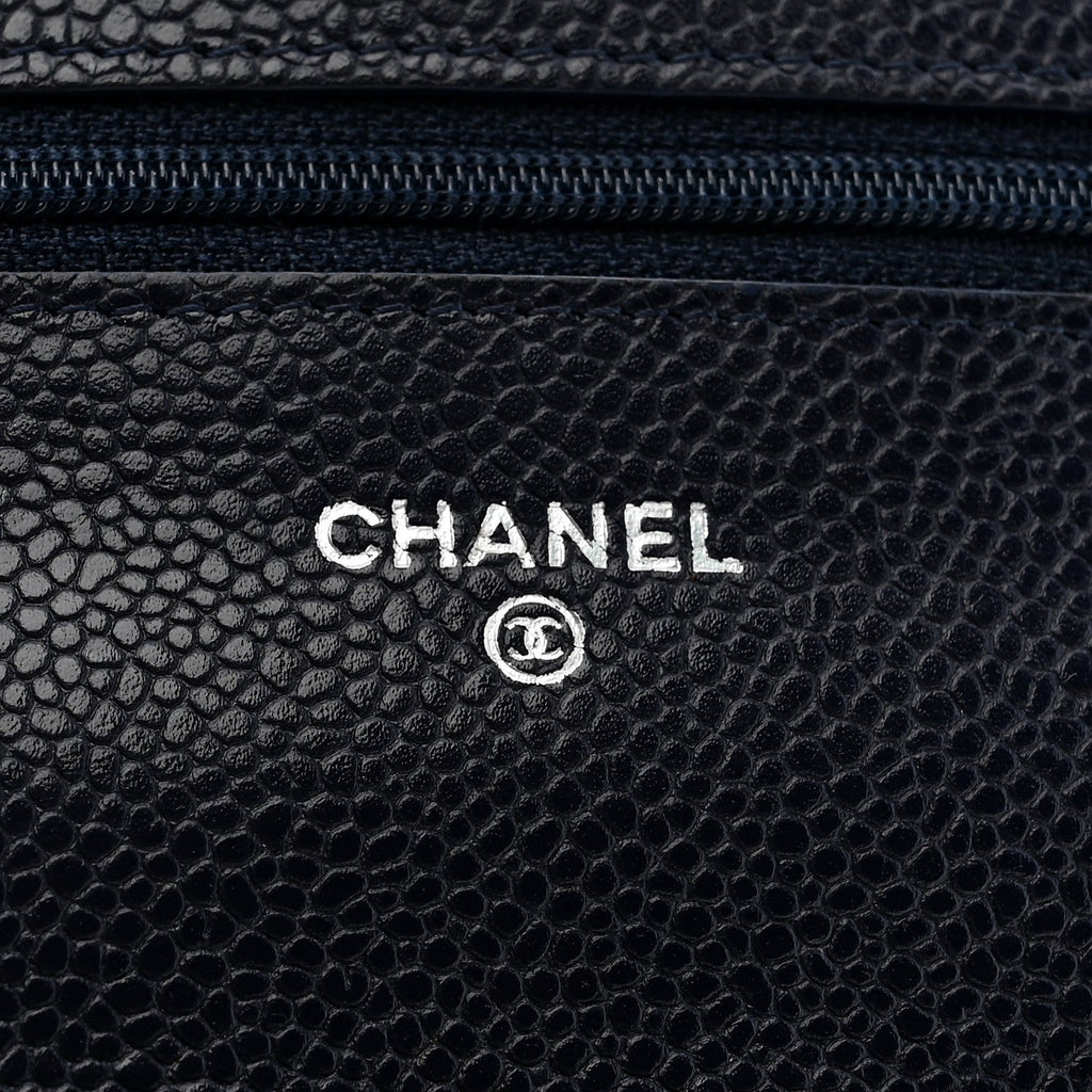 Caviar Quilted Wallet on Chain WOC Navy Blue