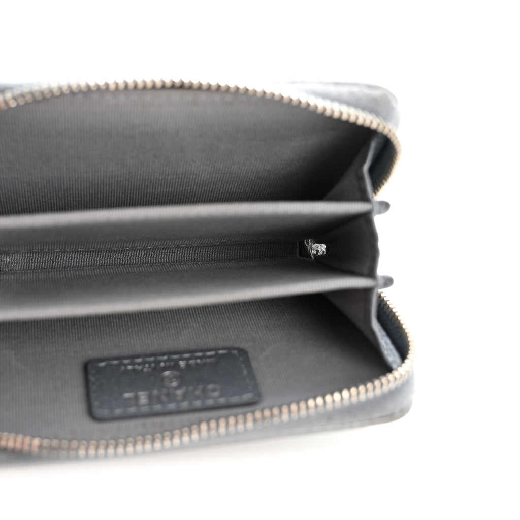 Metallic Lambskin Quilted Zip Around Coin Purse Wallet Silver