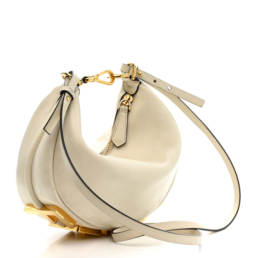 Vitello Grace Matte Mini Fendigraphy Hobo Bag White Ice