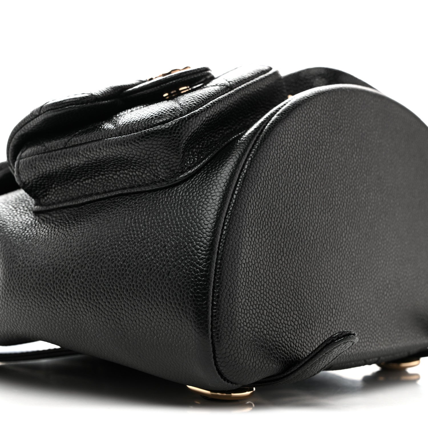 Shiny Caviar Quilted Medium Duma Pockets Drawstring Backpack Black