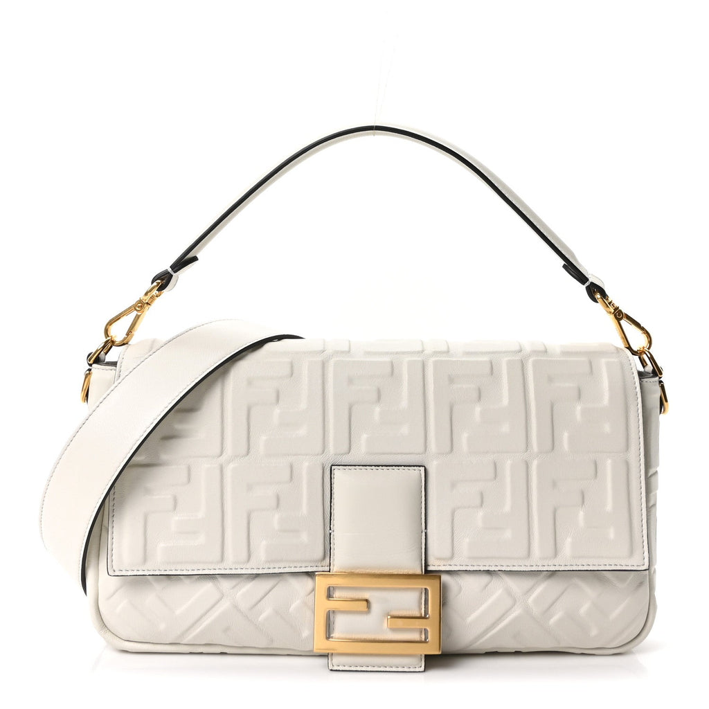 Nappa FF 1974 Embossed Large Baguette White