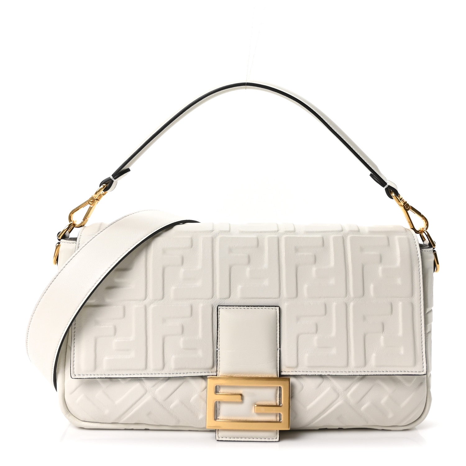 Nappa FF 1974 Embossed Large Baguette White
