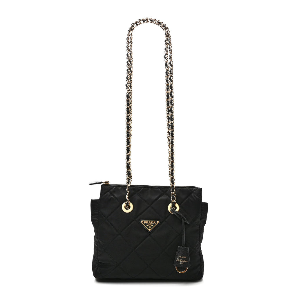 Re-Nylon Impuntu Quilted Re-Edition 1995 Chaine Small Tote Bag Black