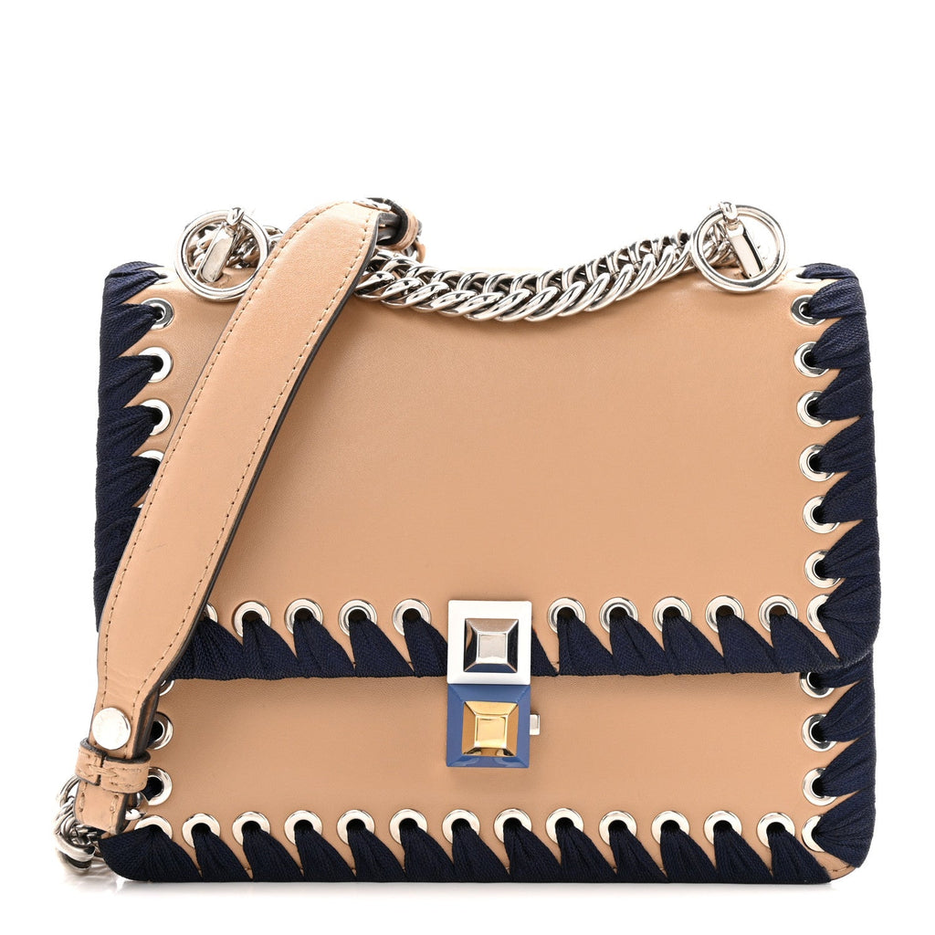 Vitello Liberty Lucido Ribbon Lace Up Studded Small Kan I Shoulder Bag Cuoio Navy