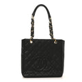 Caviar Quilted Petit Shopping Tote PST Black
