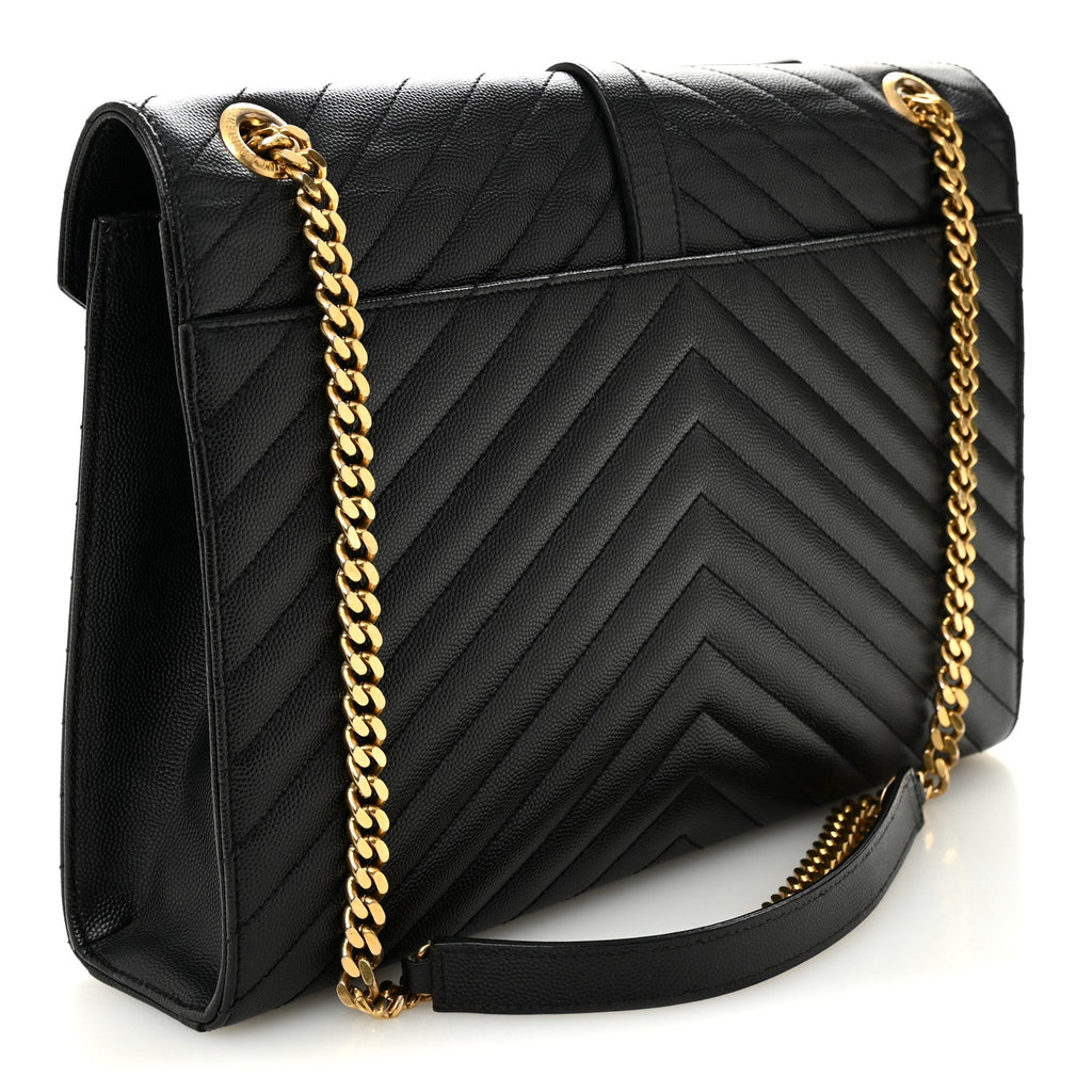 Grain De Poudre Matelasse Chevron Large Monogram Satchel Black