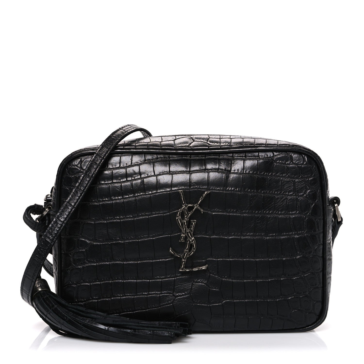 Calfskin Crocodile Embossed Monogram Lou Camera Bag Black