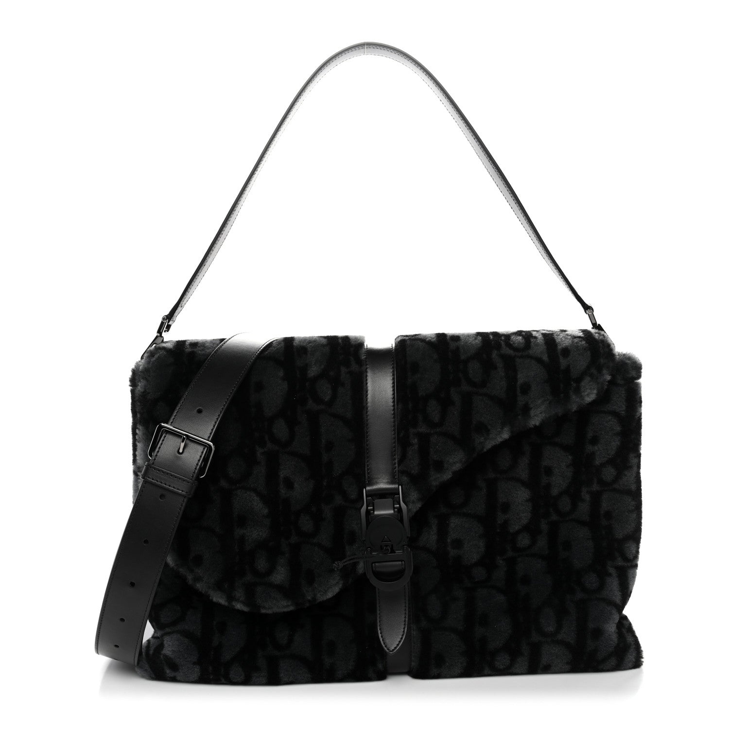 Oblique Mink Fur Saddle Soft Bag Dark Grey