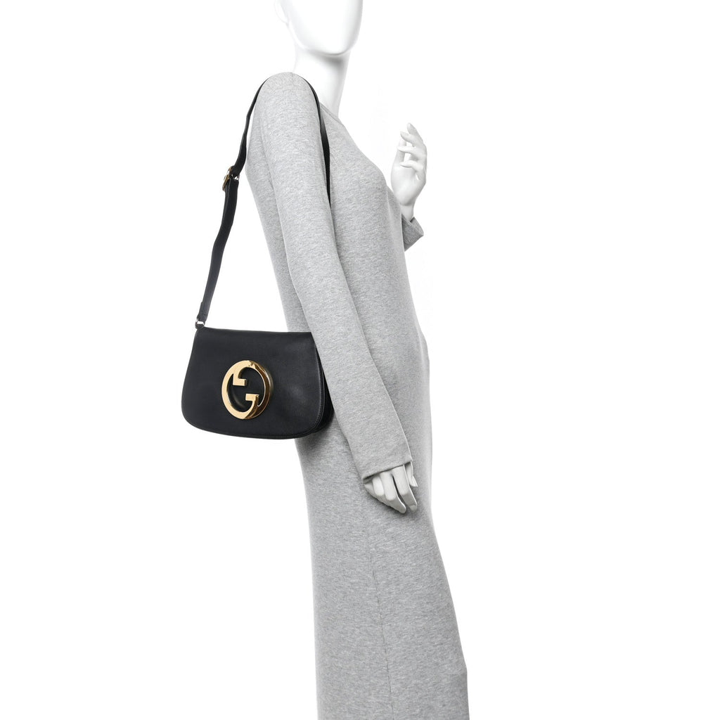 Roxy Calfskin Blondie Chain Shoulder Flap Bag Black