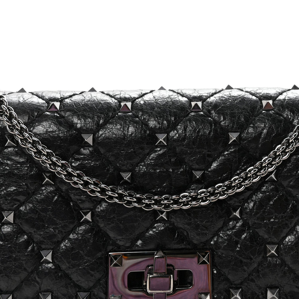 Craquele Nappa Rockstud Spike Wallet on Chain Black