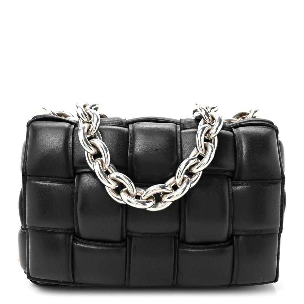 Lambskin Maxi Intreccio Padded Chain Cassette Crossbody Bag Black