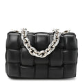 Lambskin Maxi Intreccio Padded Chain Cassette Crossbody Bag Black
