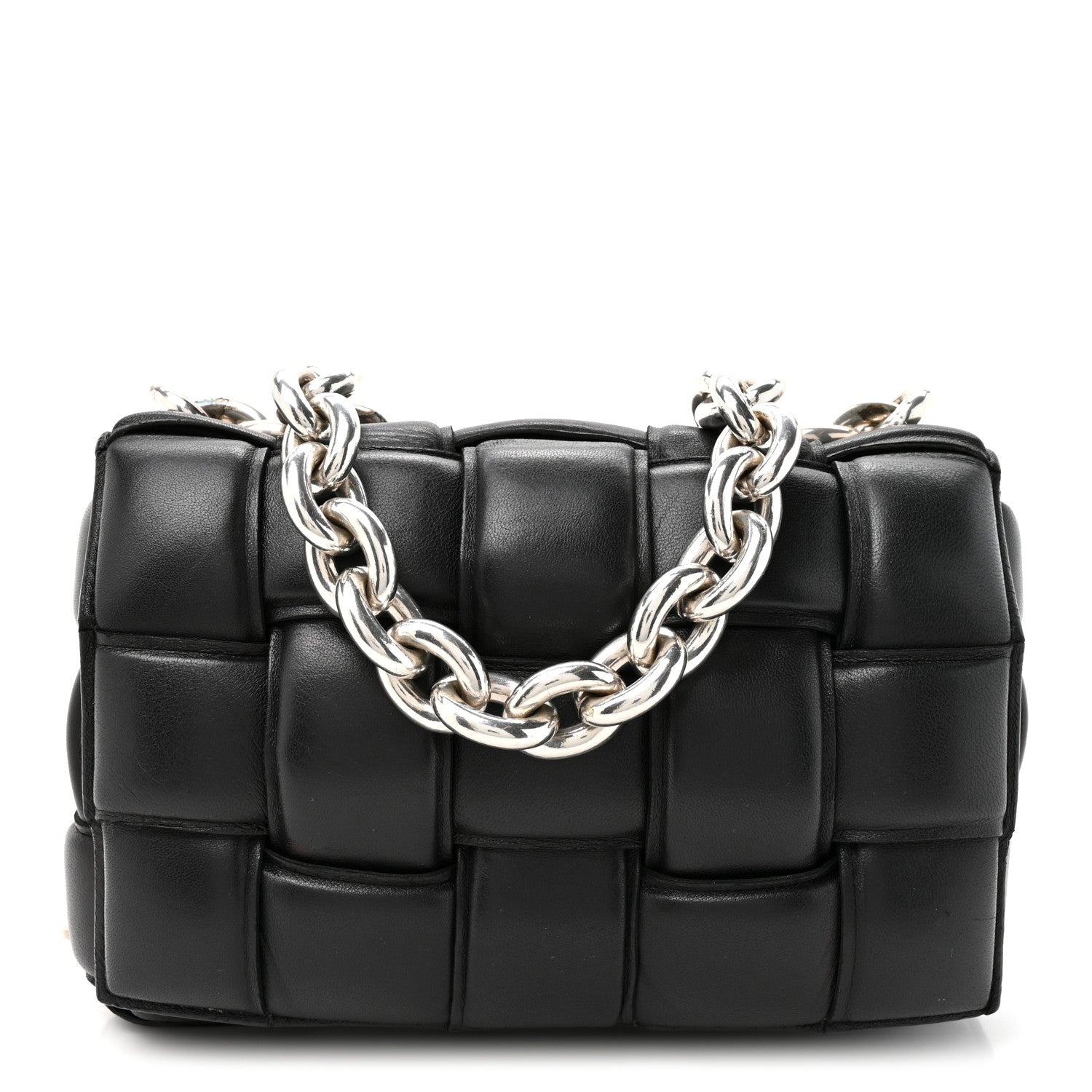 Lambskin Maxi Intreccio Padded Chain Cassette Crossbody Bag Black