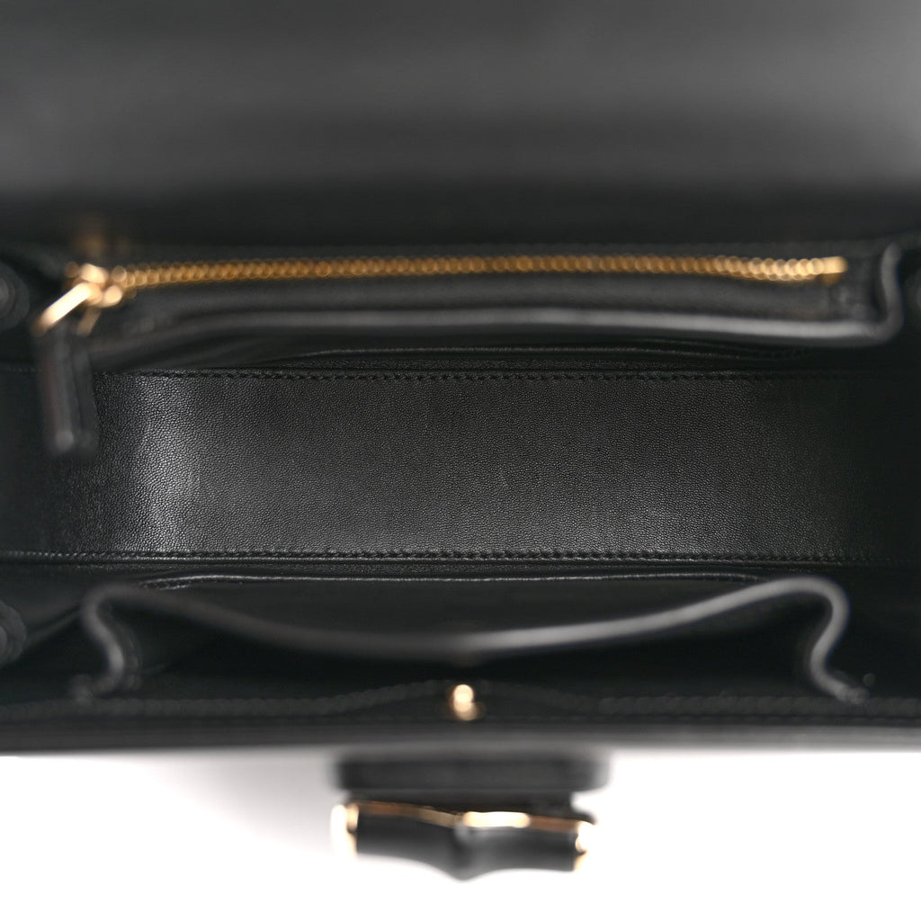 Boarded Dyana Lux Calfskin Web Monochrome Small Bamboo 1947 Top Handle Bag Black