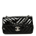 Patent Calfskin Chevron Quilted Extra Mini Flap Black