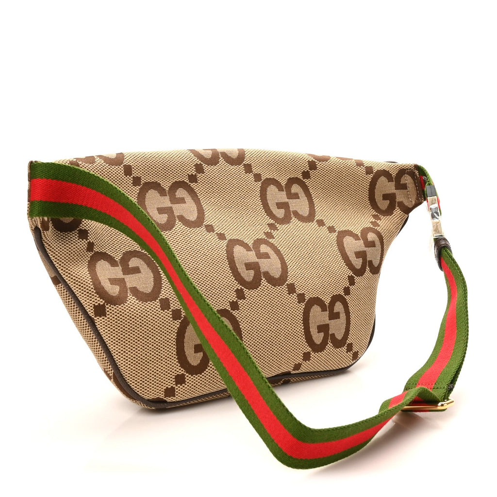 Monogram Jumbo GG Textured Dollar Calfskin Web Belt Bag Camel Ebony New Acero