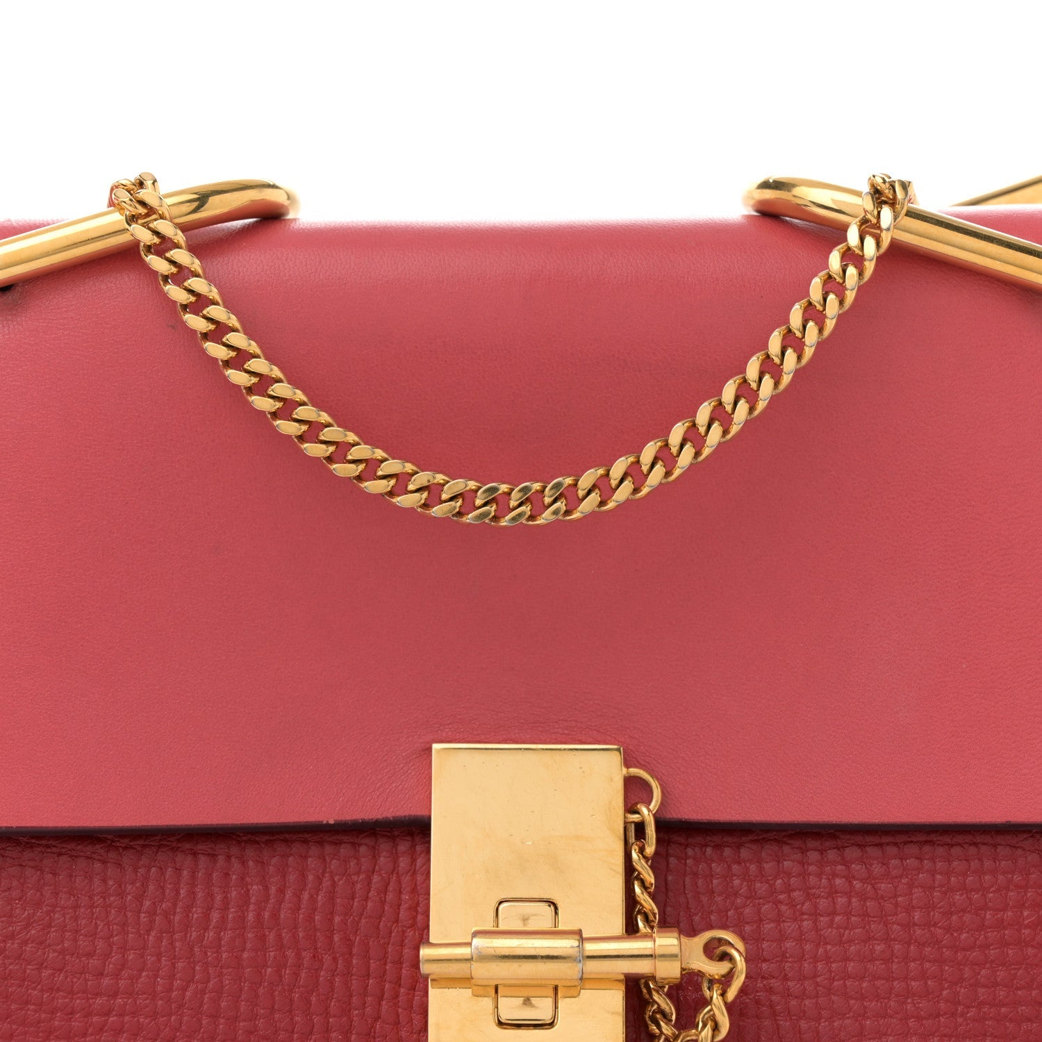 Grained Calfskin Lambskin Bi-Color Drew Shoulder Bag Red