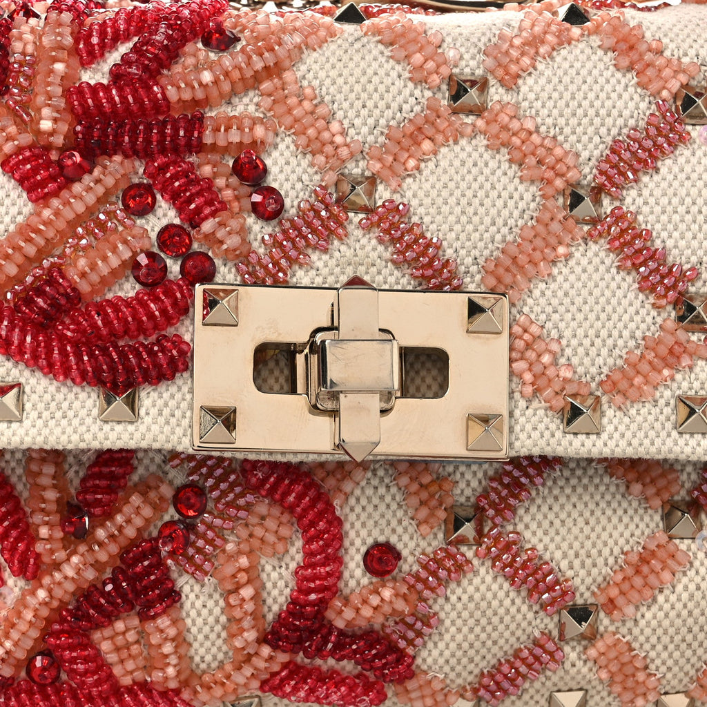 Canvas Beaded Small Rockstud Spike Shoulder Bag Multicolor
