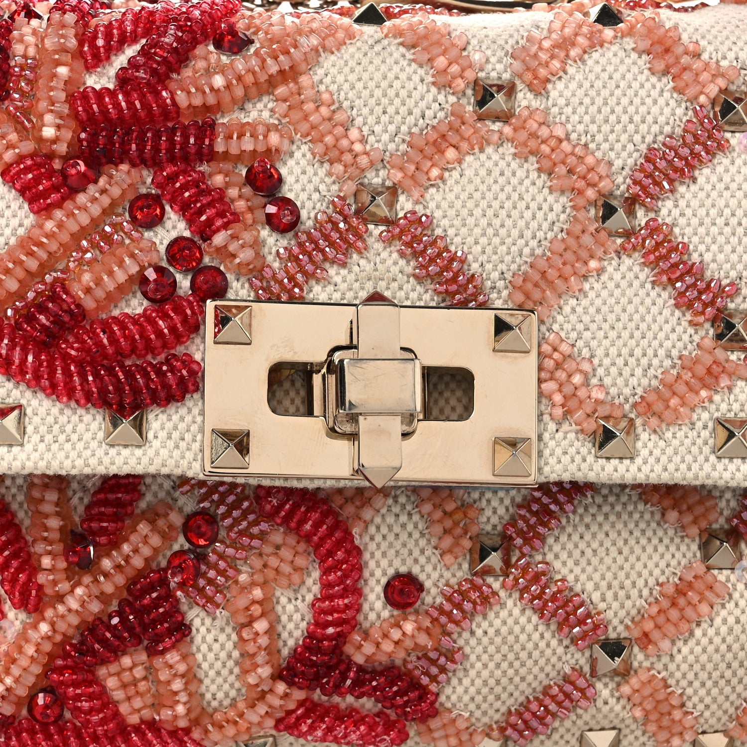 Canvas Beaded Small Rockstud Spike Shoulder Bag Multicolor