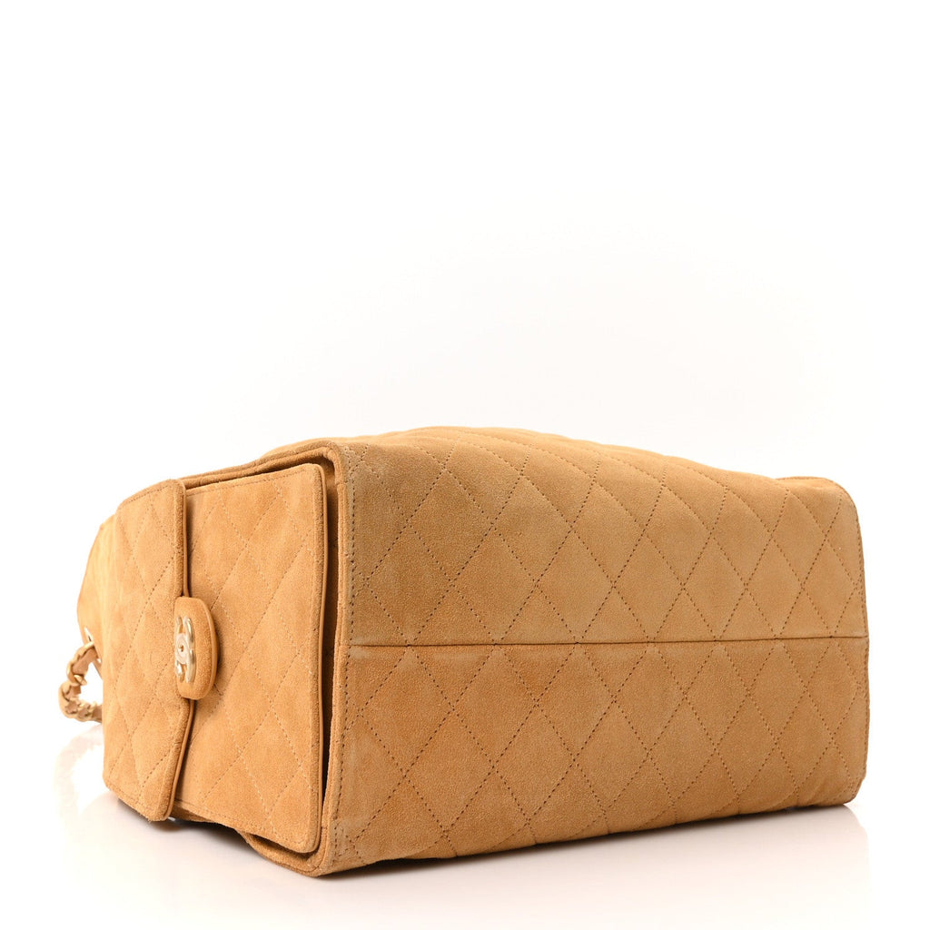Suede Quilted Medium Chanel 25 Handbag Beige