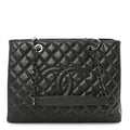 Caviar Quilted Grand Shopping Tote GST Dark Silver