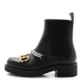 Flores Calfskin Horsebit Chain Ankle Boots 35.5 Black