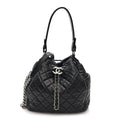 Lambskin Quilted CC Chain Drawstring Tote Black
