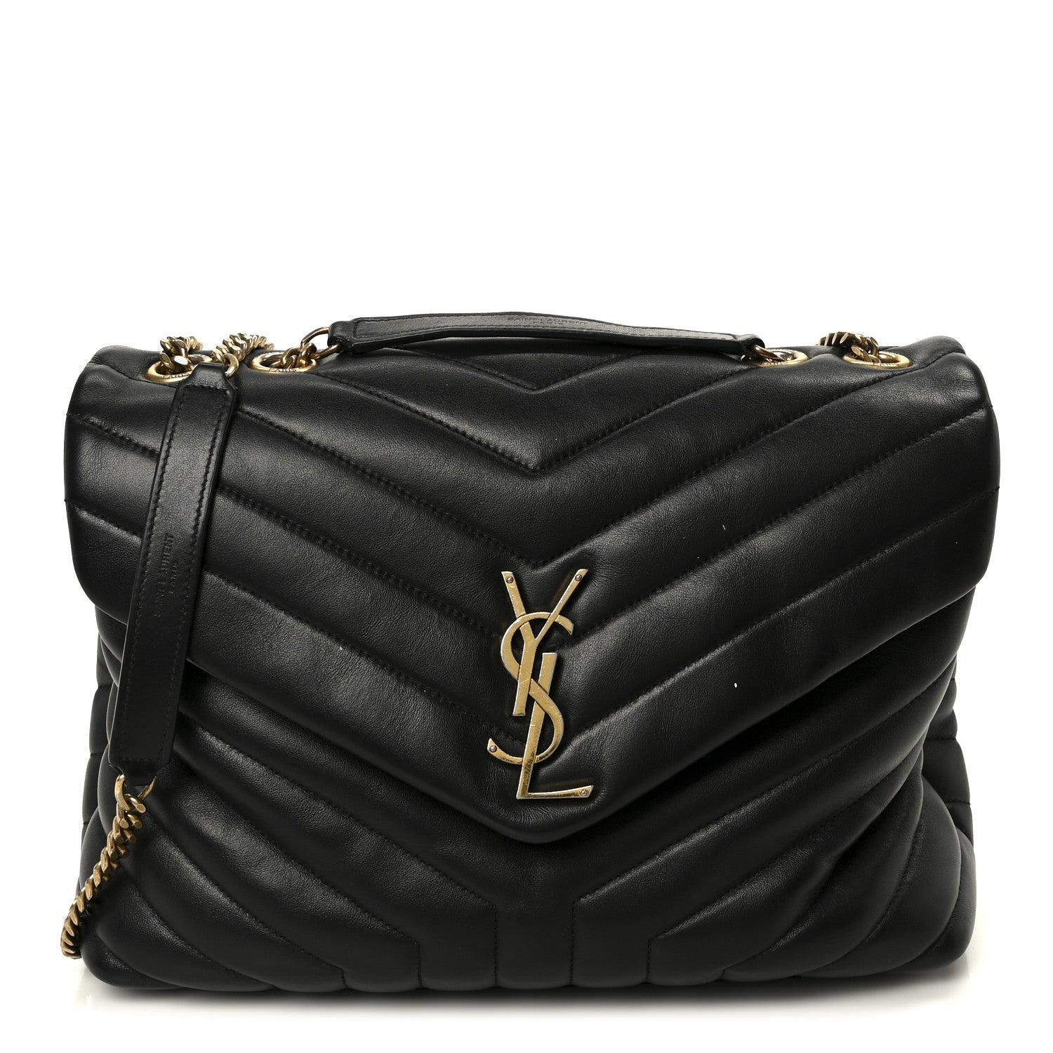 Grain de Poudre Calfskin Y Quilted Monogram Medium Loulou Chain Satchel Black
