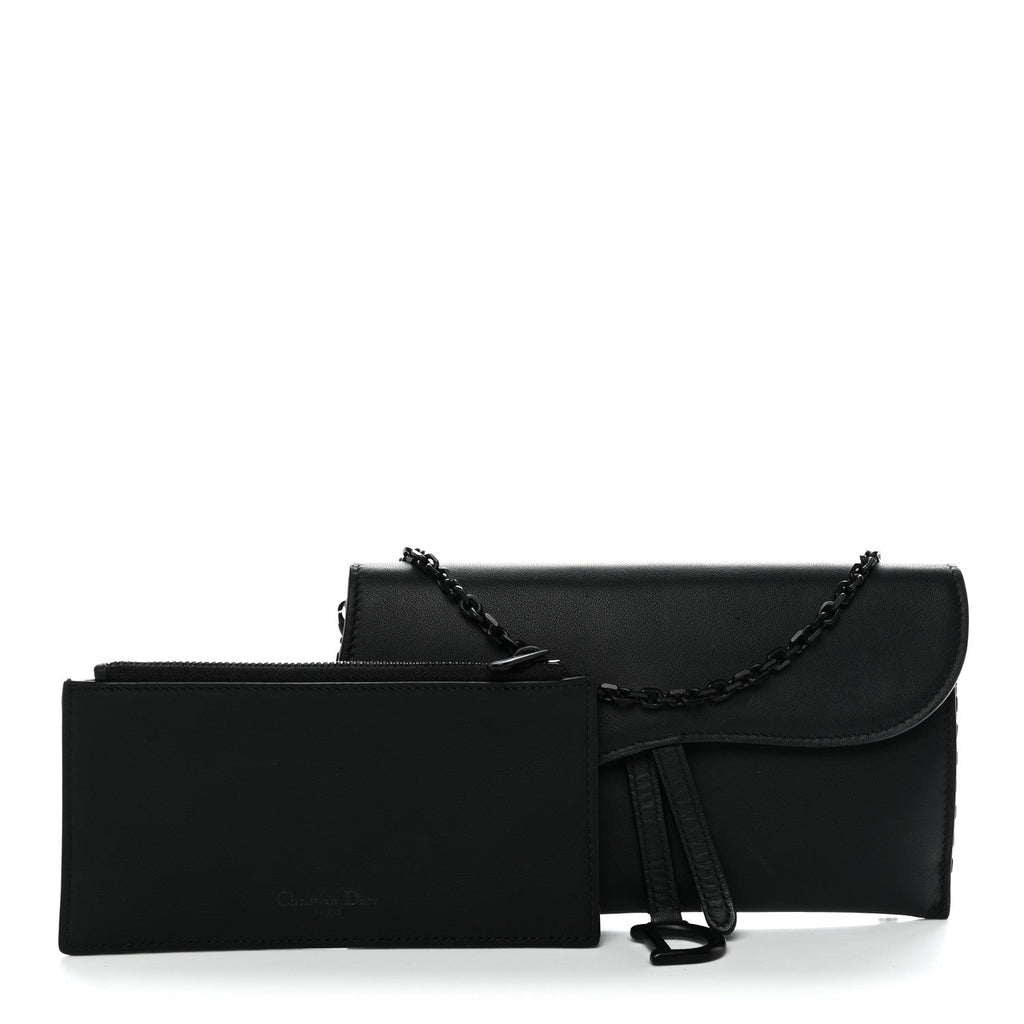 Ultra Matte Calfskin Saddle Chain Wallet Pouch Black