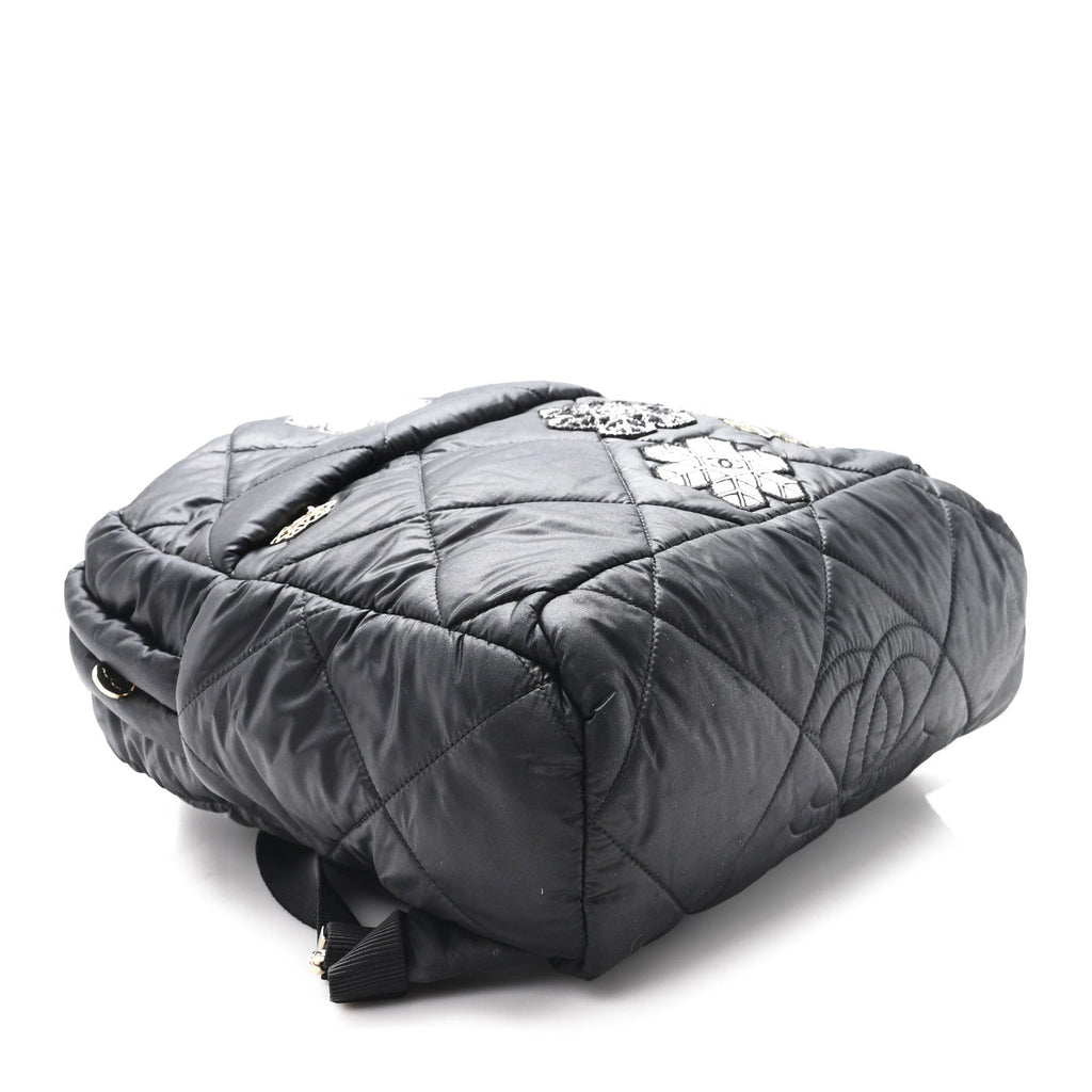 Nylon Tweed Quilted Small Coco Neige Snowflake Backpack Black
