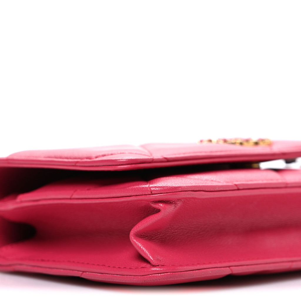 Shiny Goatskin Quilted Chanel 19 Wallet On Chain WOC Pink