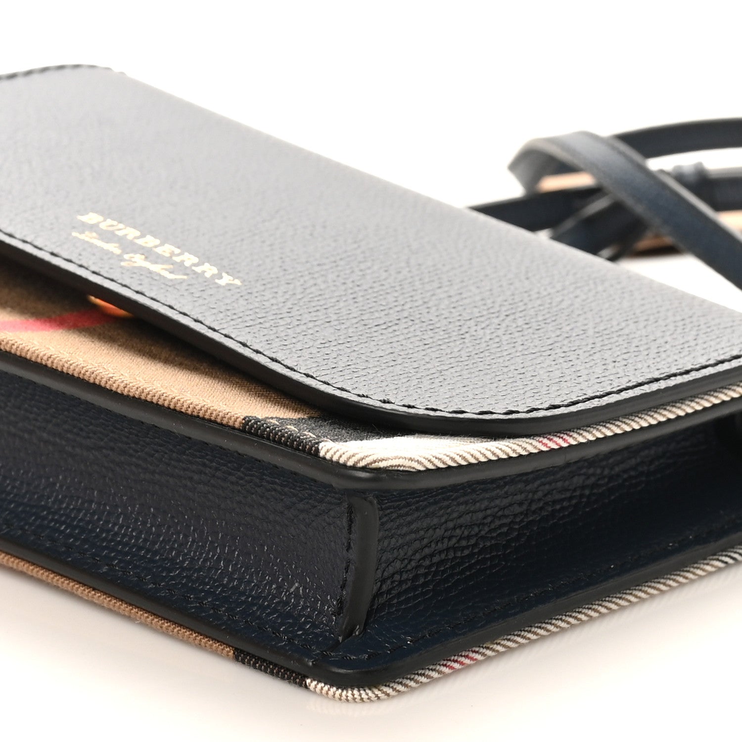 Derby Calfskin House Check Mini Hampshire Wallet On Chain Ink Blue