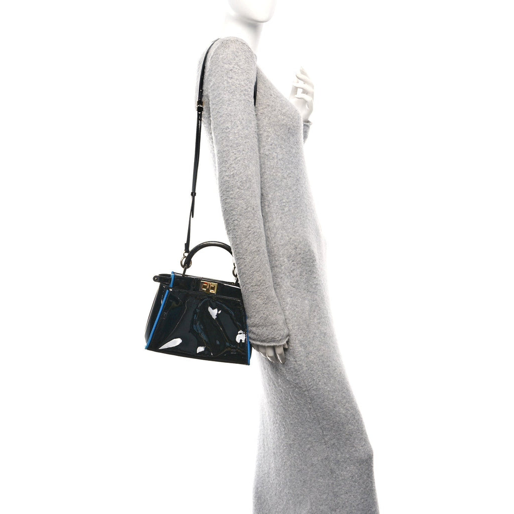 Patent Mini Plexi Handle Peekaboo Iconic Satchel Black Blue