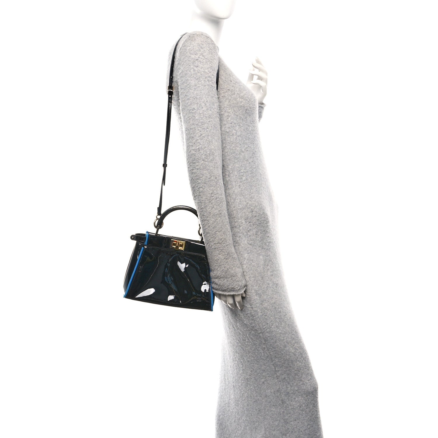Patent Mini Plexi Handle Peekaboo Iconic Satchel Black Blue