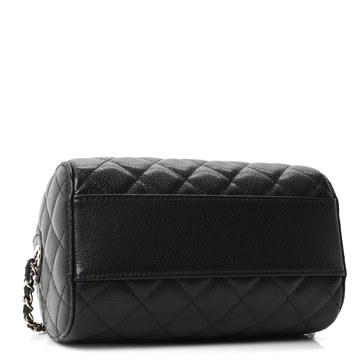Caviar Quilted Barrel Clutch With Chain Black