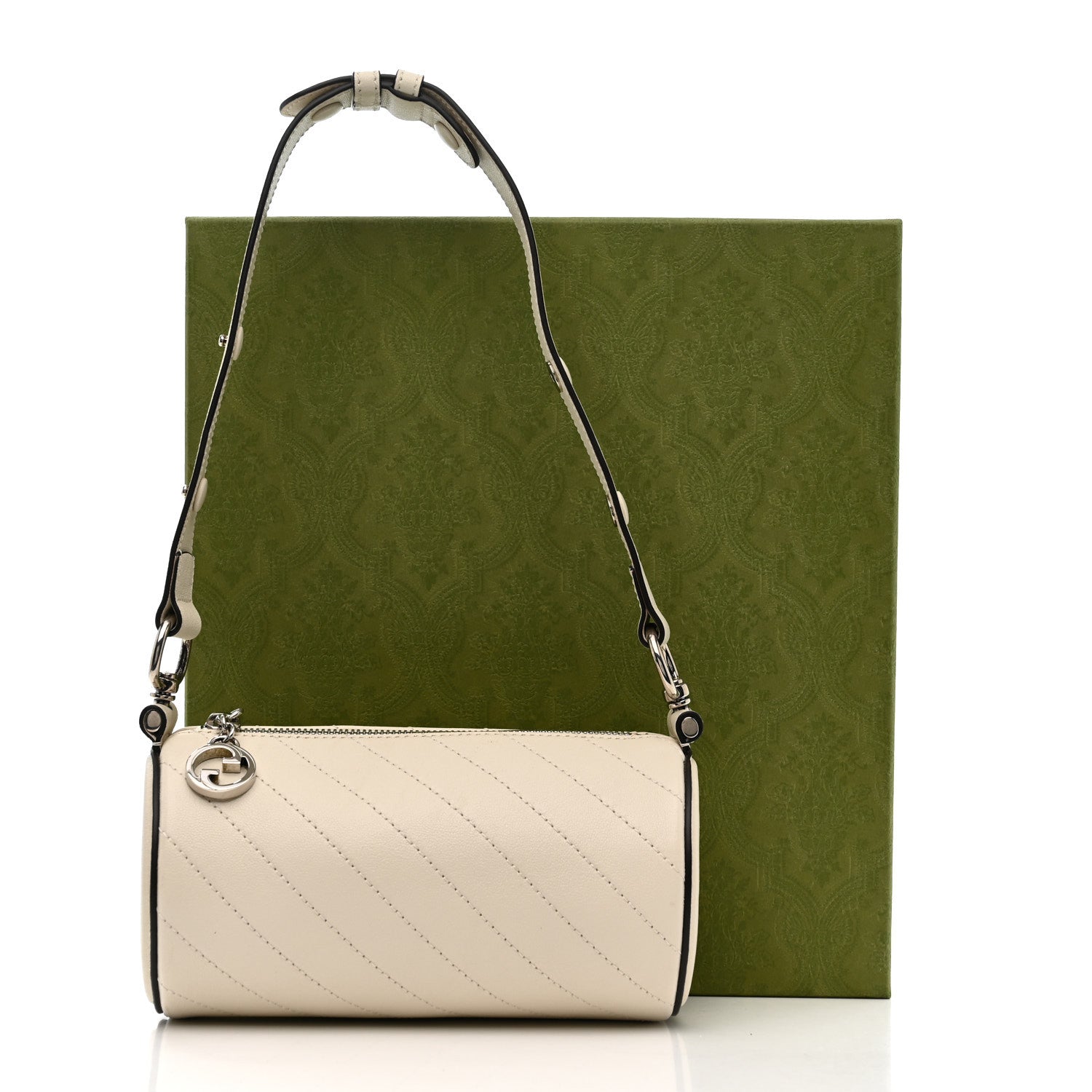 Sakai Be Green Calfskin Diagonal Stitched Mini Blondie Barrel Shoulder Bag Mystic White