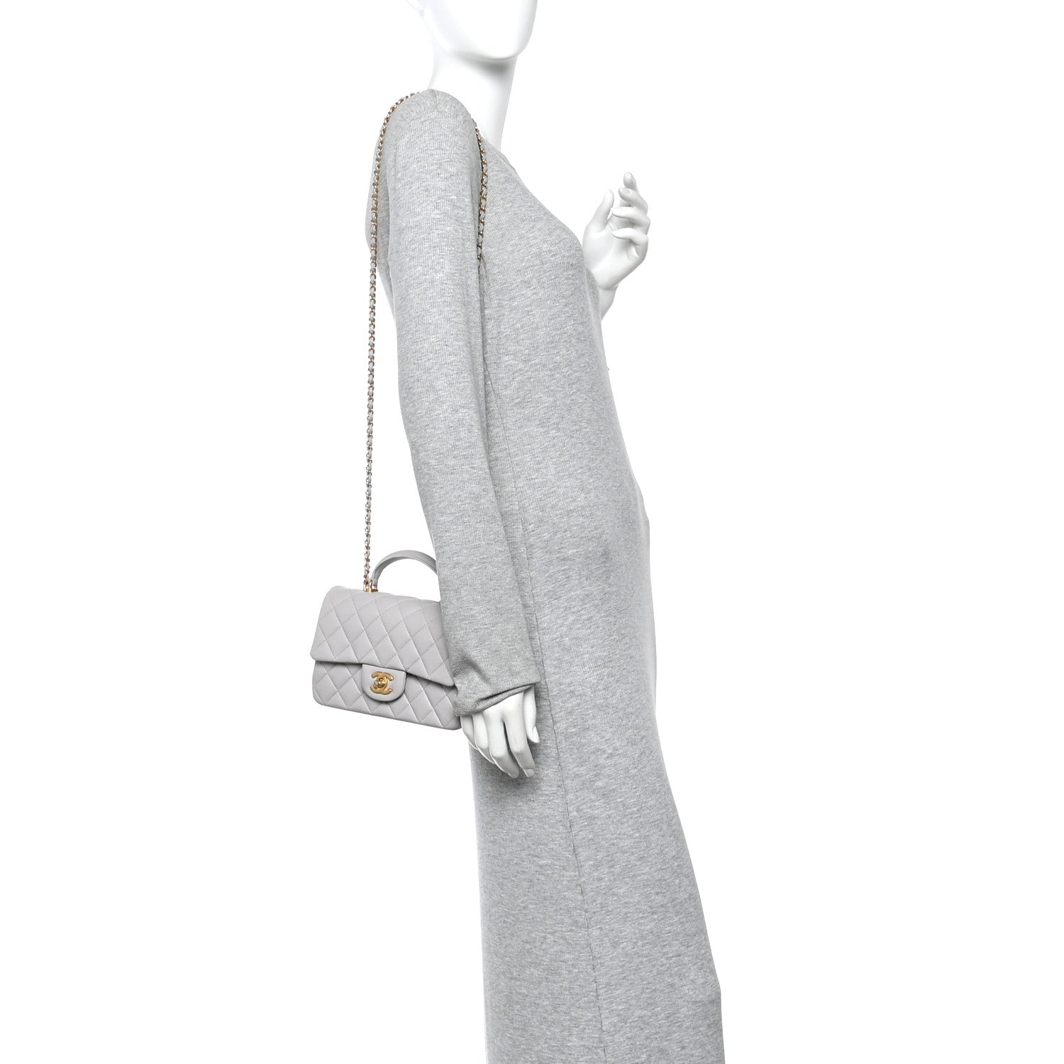 Lambskin Quilted Mini Top Handle Rectangular Flap Grey