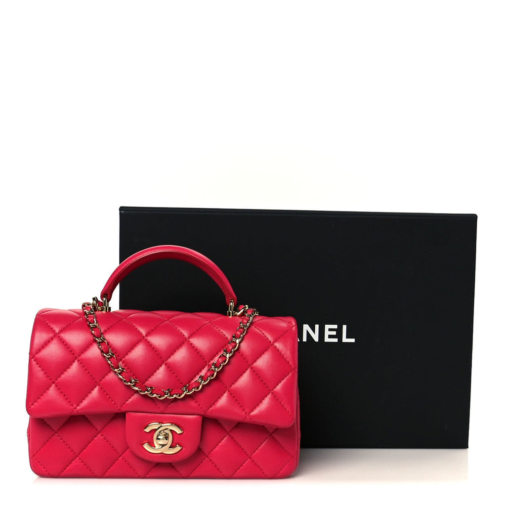 Lambskin Quilted Mini Top Handle Rectangular Flap Fuchsia