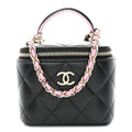 Lambskin Quilted Top Handle Mini Vanity Case With Chain Black Pink