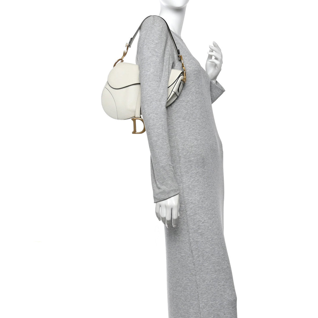 Grained Calfskin Saddle Bag White