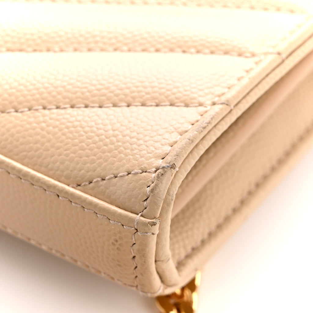 Grain De Poudre Matelasse Chevron Monogram Chain Wallet Dark Beige