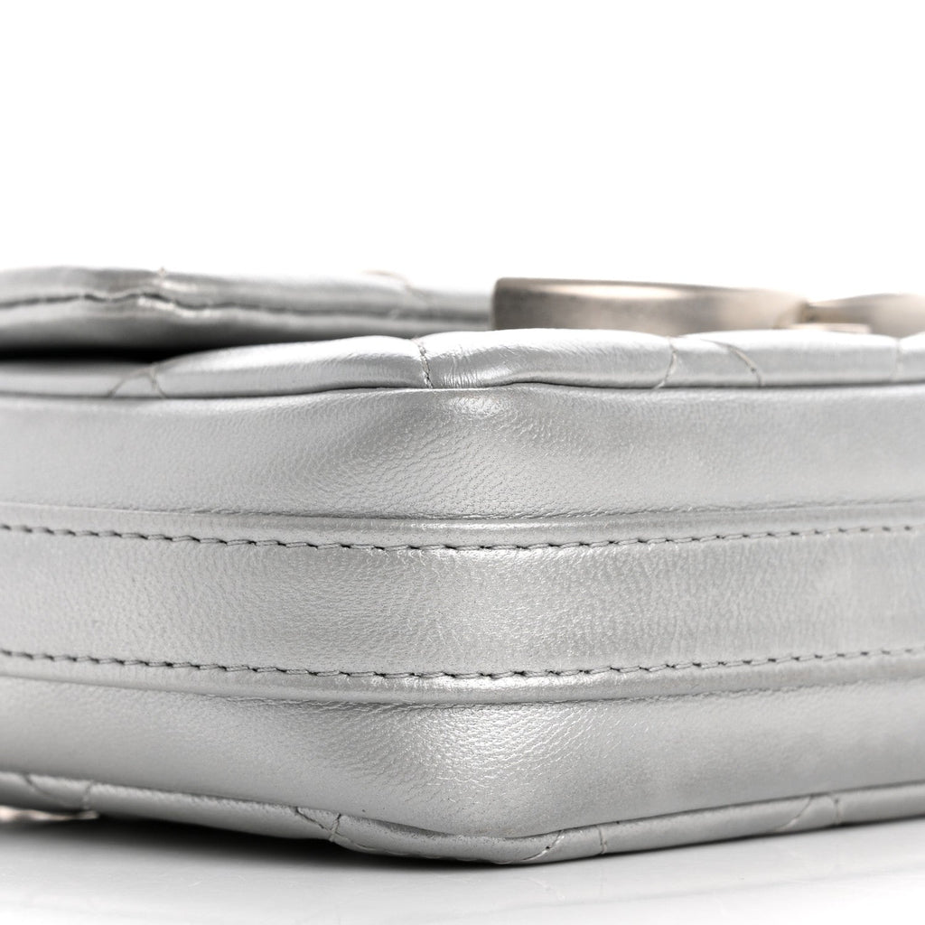 Metallic Lambskin Quilted Mini Giant CC Flap Argent