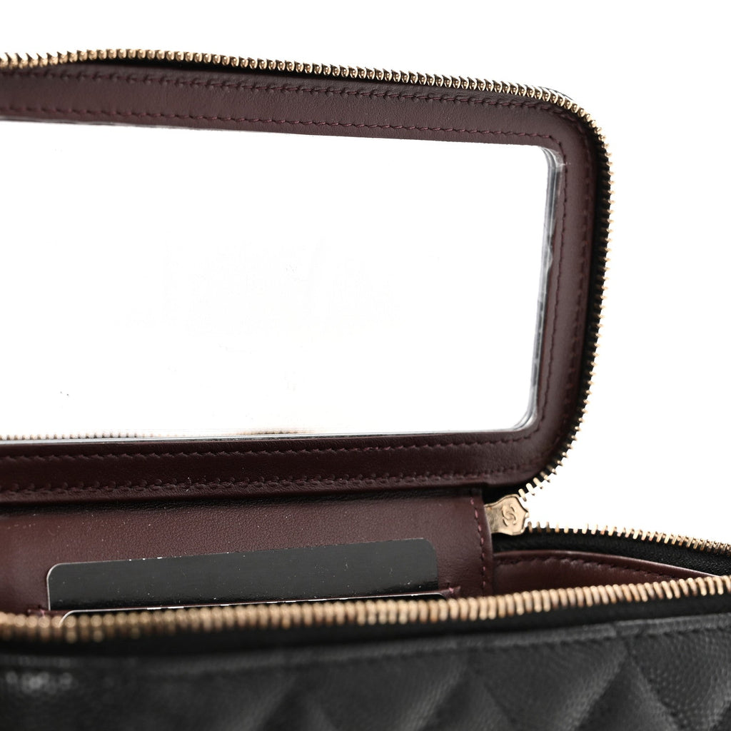 Caviar Quilted Small Vanity Case With Chain Black