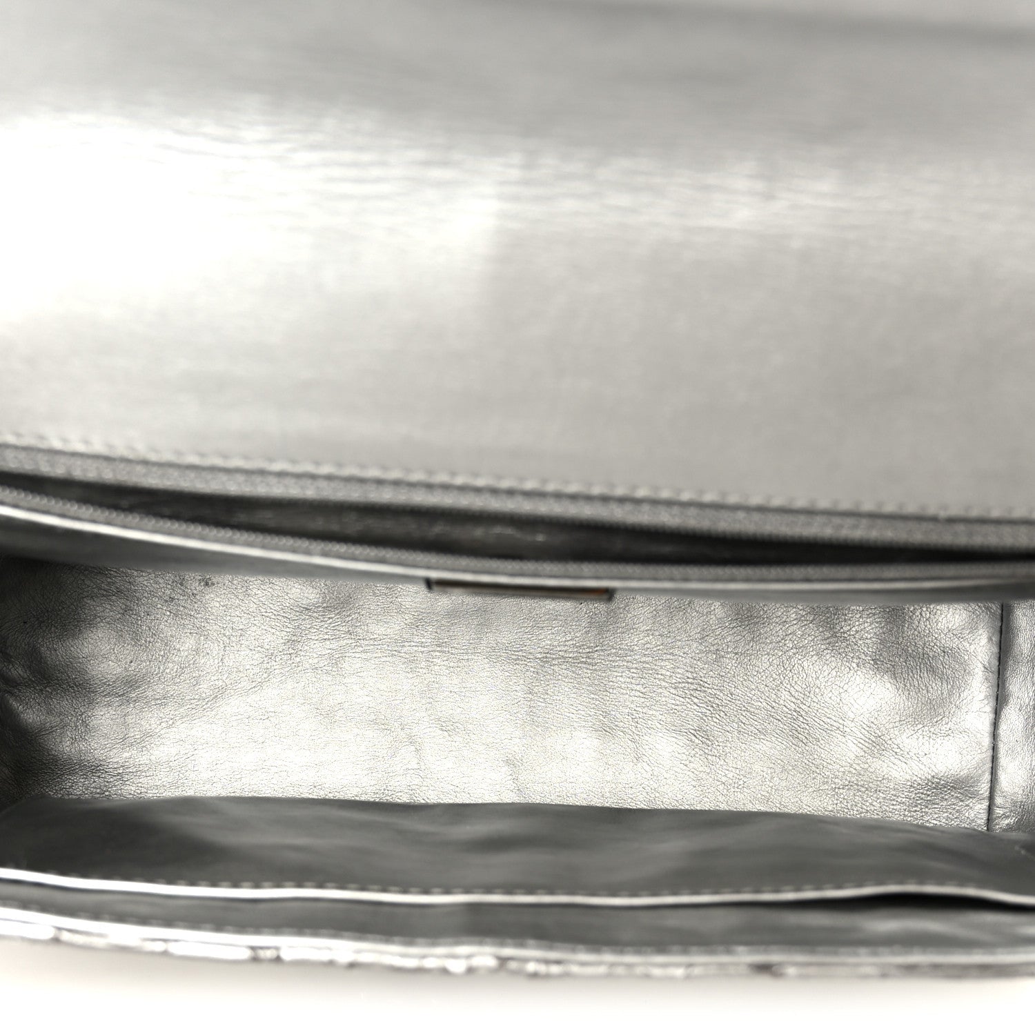 Metallic Snakeskin Medium Single Flap Silver