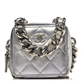 Gradient Metallic Lambskin Quilted Like A Wallet Clutch With Chain Silver Purple