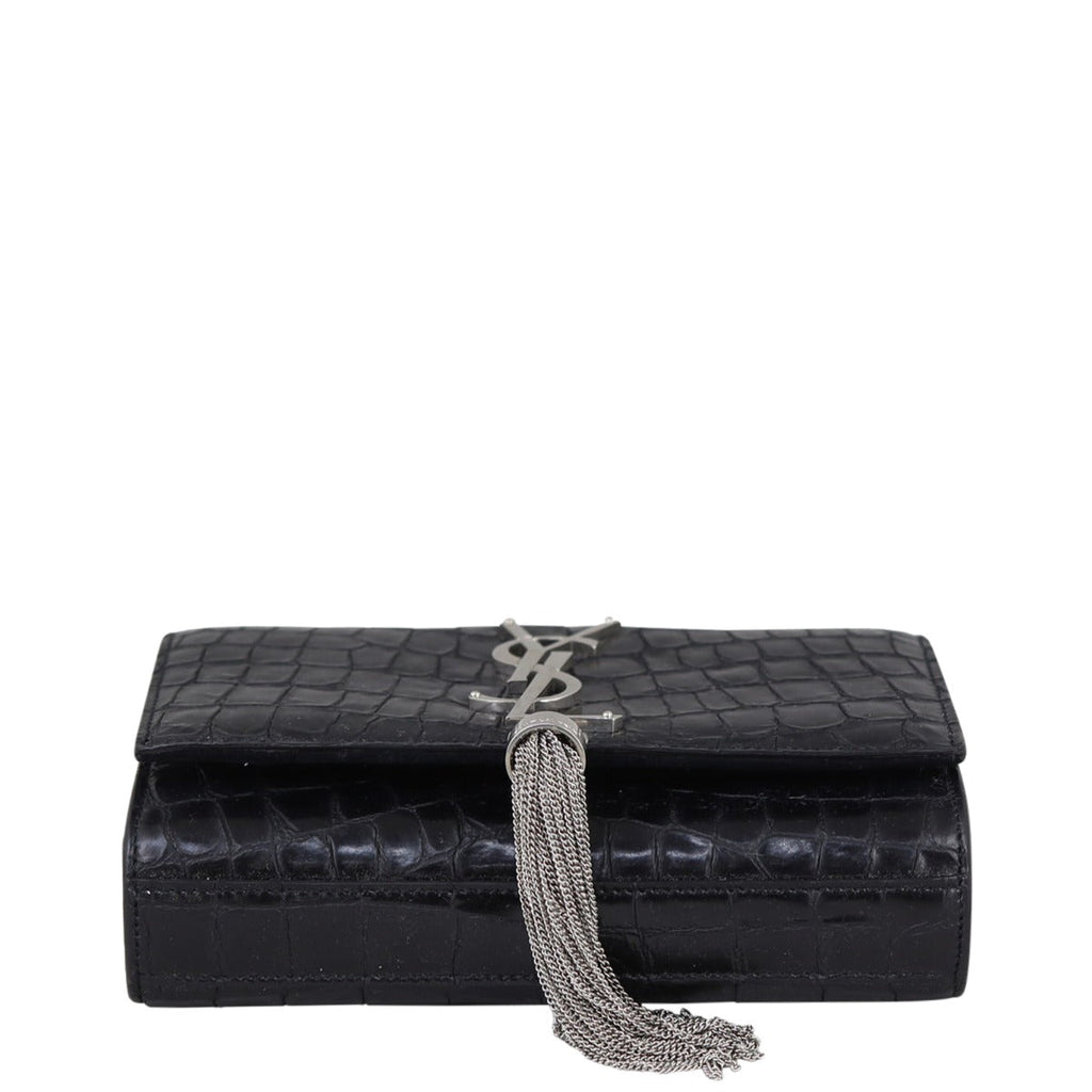 Saint Laurent Kate Tassel Chain Bag Small Croc-Embossed