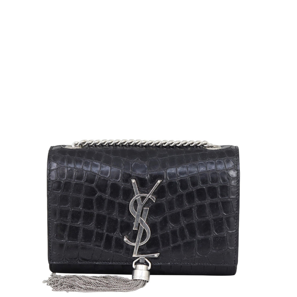 Saint Laurent Kate Tassel Chain Bag Small Croc-Embossed