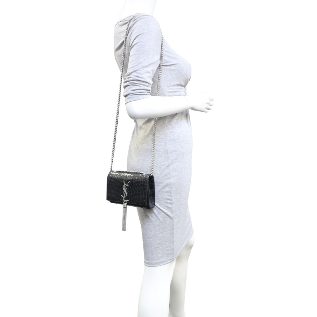 Saint Laurent Kate Tassel Chain Bag Small Croc-Embossed