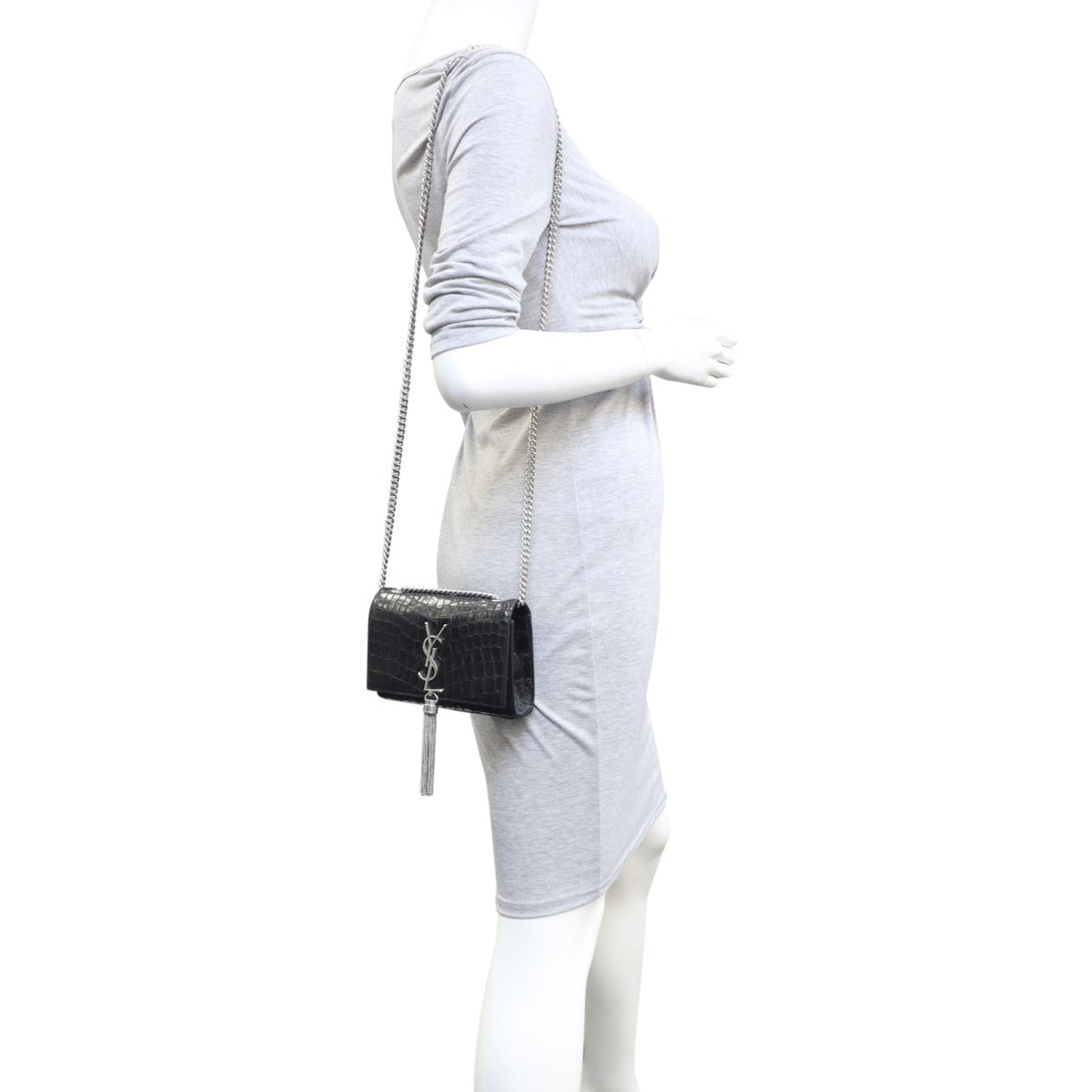 Saint Laurent Kate Tassel Chain Bag Small Croc-Embossed