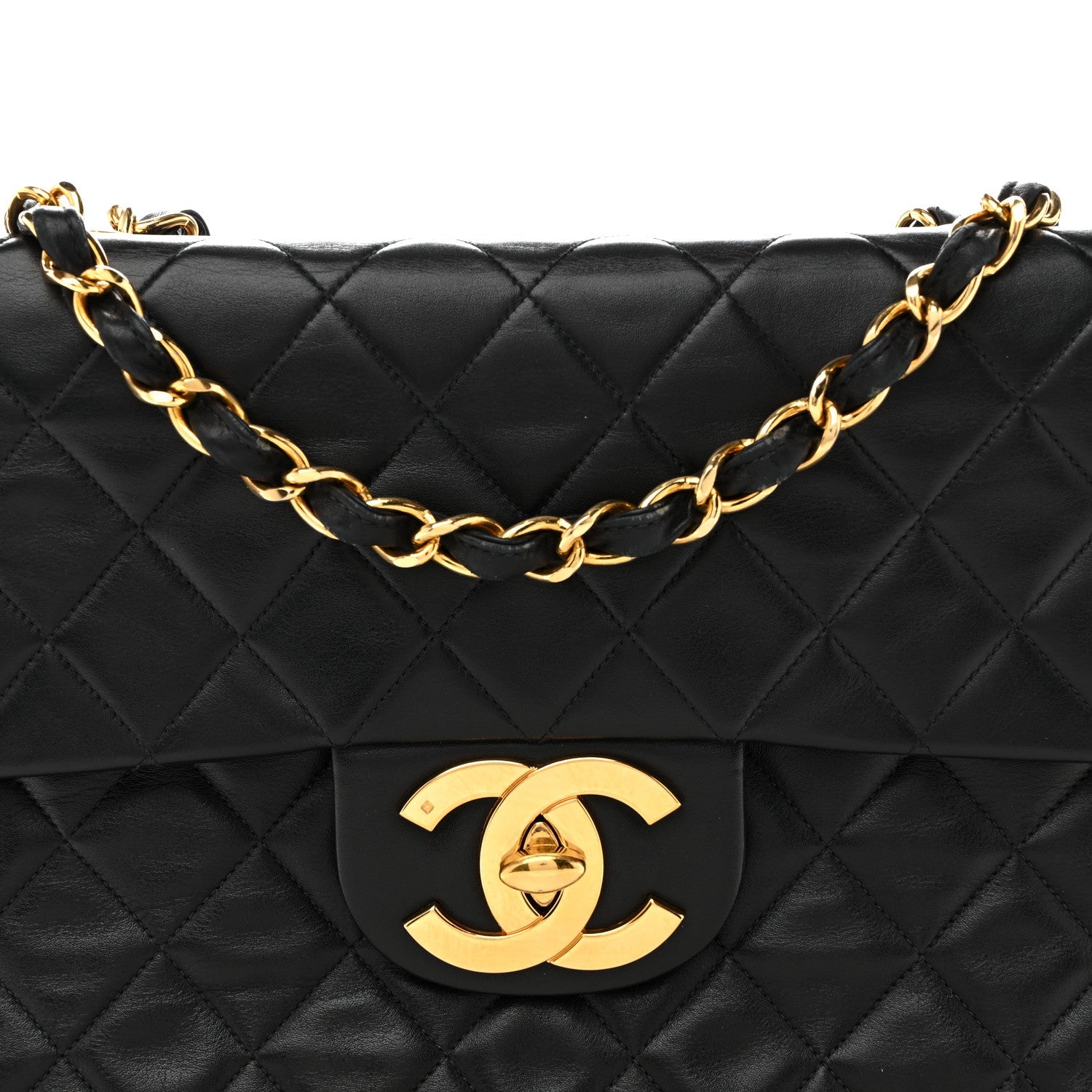 Lambskin Quilted XL Jumbo Single Flap Black